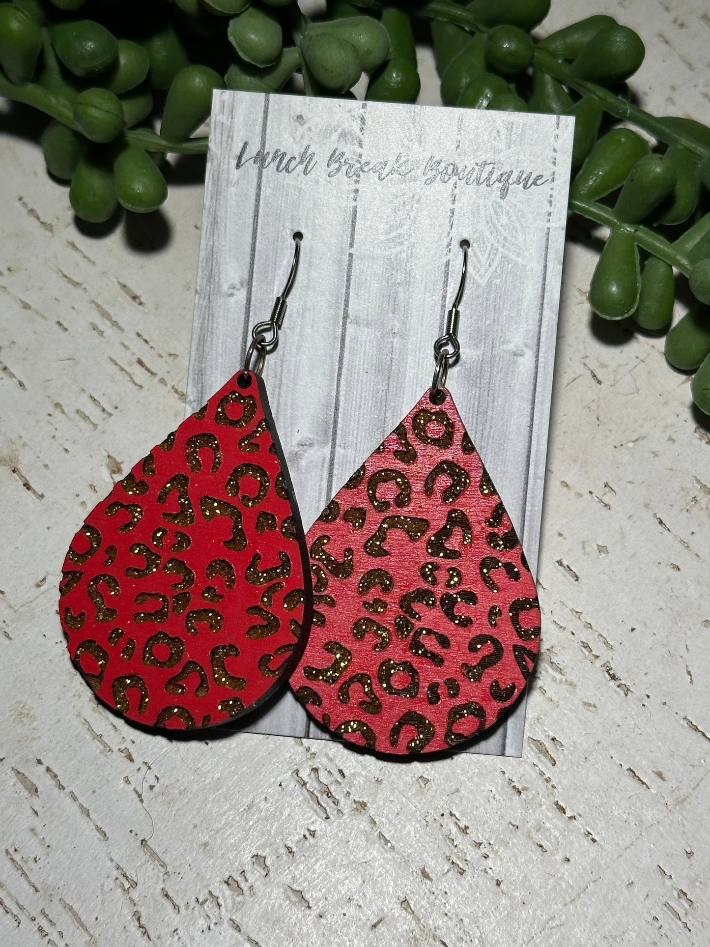 Red animal print teardrops