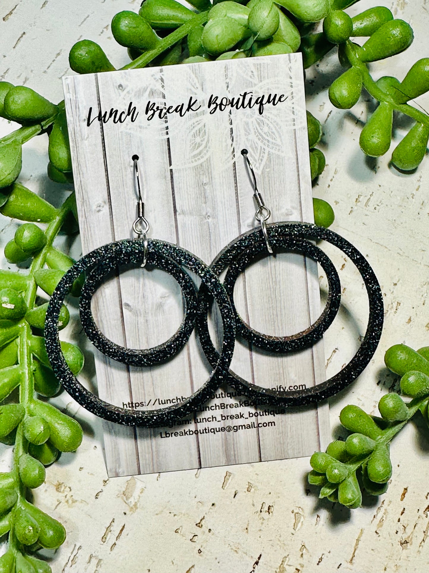 Sparkly Black Double Hoops