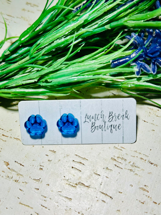 Acrylic blue paw print studs