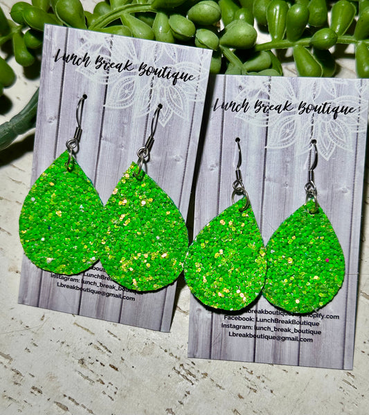 Bright green sparkle teardrops